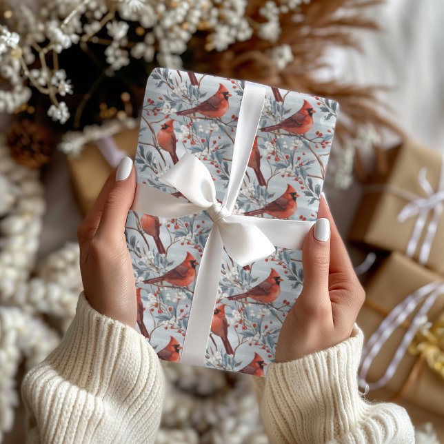 Cardinal | Blue Background Christmas Tissue Paper (Cardinal Tissue Paper with Blue Winter Scene)