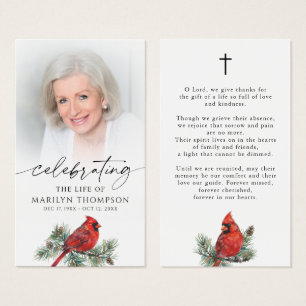 Cardinal Celebration of Life Cross Prayer Card