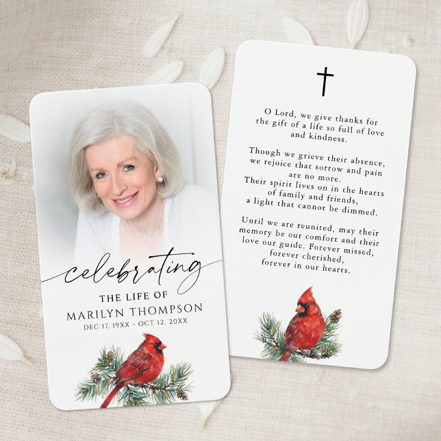 Cardinal Celebration of Life Photo Memorial Card (Creator Uploaded)