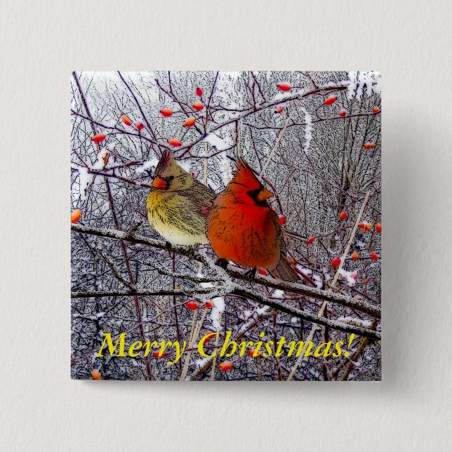 Cardinal Christmas 2 Inch Square Button (Front)