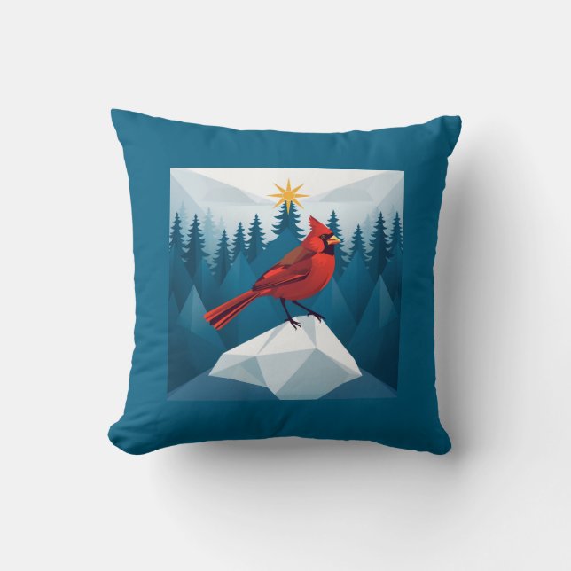 Cardinal Christmas mountian scene fun  Throw Pillow (Front)