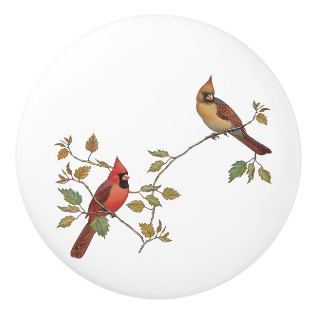 Cardinal Couple Ceramic Knob (Front)
