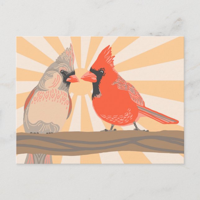 Cardinal Couple Digital Illustration Art Postcard (Front)