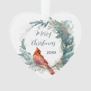 Cardinal Custom Dated Holly Greenery Wreath Frame Ornament