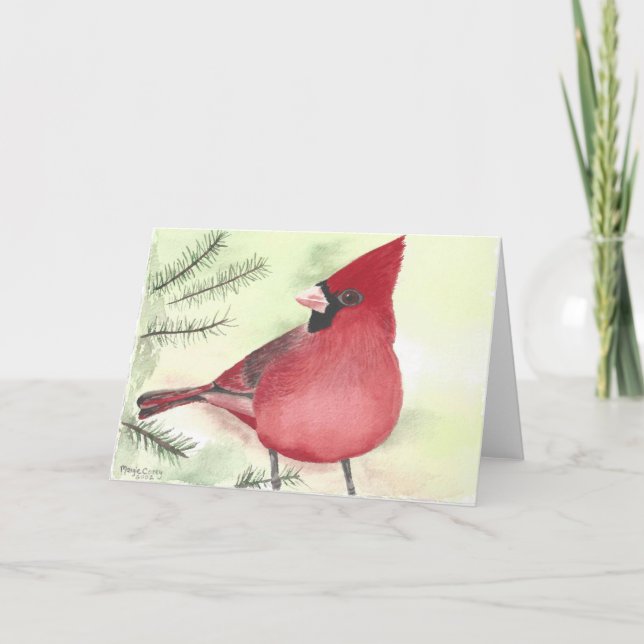 Cardinal de Noël en pins carte de voeux (Devant)