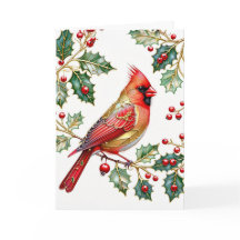Cardinal d'hiver avec carte Holly Note