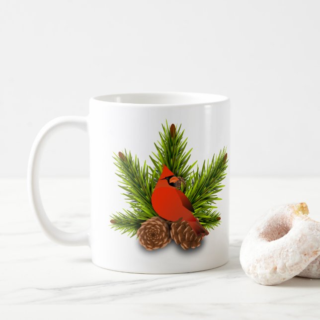 Cardinal et Pinecones Christmas Holiday Mug (Avec donut)