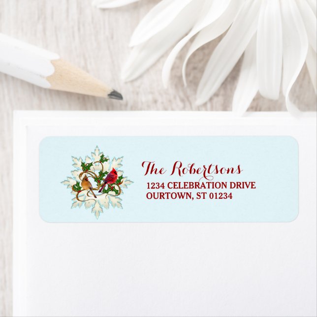 Cardinal Étiquettes de adresse de Noël de neige (En situation)