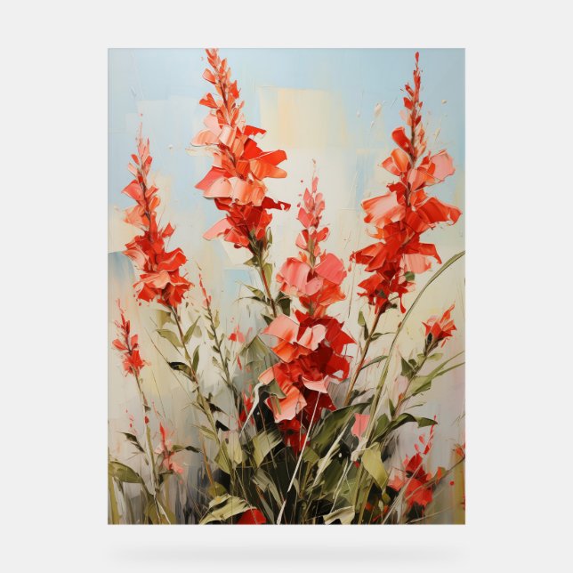 Cardinal Flower - Impasto Floral Acrylic Sign (Front)