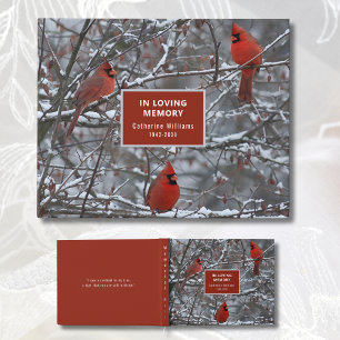 Cardinal Foil Funeral Guest Book In Loving Memory 