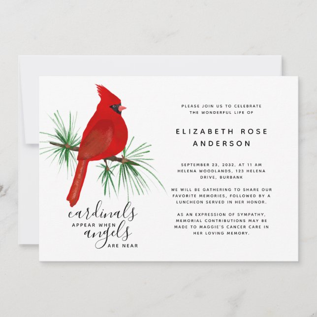 Cardinal Funeral Celebration of Life Invitation (Front)