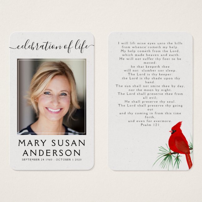 Cardinal Funeral Memorial Photo Prayer Card (Front & Back)
