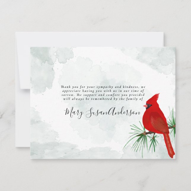 Cardinal Funeral Memorial Sympathy Thank You Card (Front)