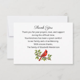 Cardinal Funeral Memorial Thank You Card