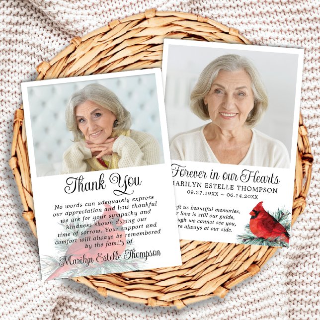 Cardinal Funeral Thank You 2 Photos Memorial Card (Creator Uploaded)