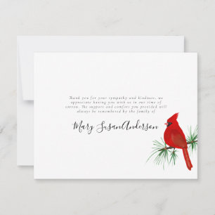 Cardinal Funeral Thank You Note Card Red Bird