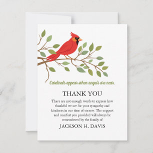 Cardinal Funeral Thank You Note Card Red Bird
