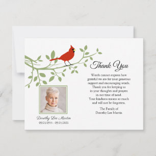 Cardinal Funeral Thank You Photo Note Card