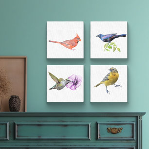 Cardinal, Grackle, Hummingbird, Oriole Canvas Print