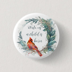 Cardinal Green Gold Holly Greenery Christian Quote 1 Inch Round Button