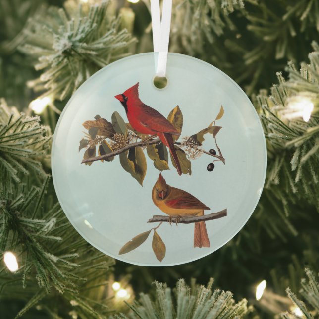 Cardinal Grosbeak Audubon Birds of America Glass Ornament (Insitu)