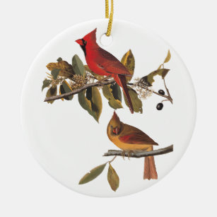 Cardinal Grosbeak Birds Vintage Audubon Bookplate Ceramic Ornament