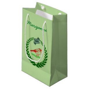 Cardinal Holly Wreath Seasons Gift Small Gift Bag