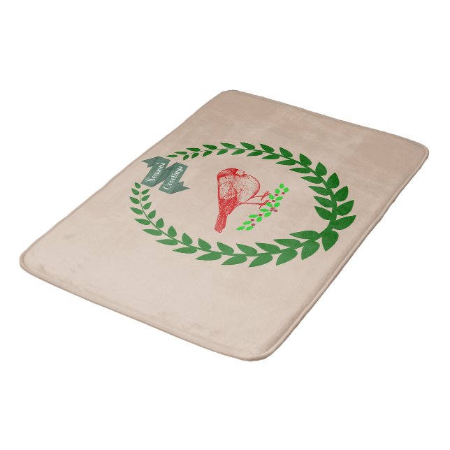 Cardinal Holly Wreath Seasons Glow Bath Mat (Angled)