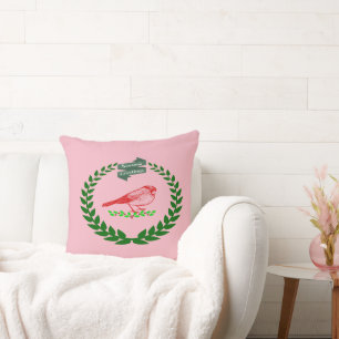 Cardinal Holly Wreath Seasons Greetings Comfort Throw Pillow