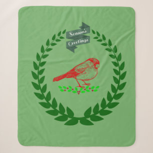 Cardinal Holly Wreath Seasons Greetings Snuggle Sherpa Blanket