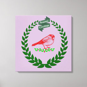 Cardinal Holly Wreath Seasons Lilac Glow Canvas Print