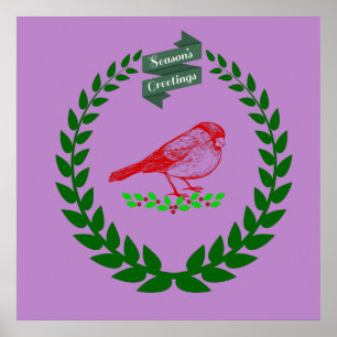 Cardinal Holly Wreath Seasons Lilac Glow Poster