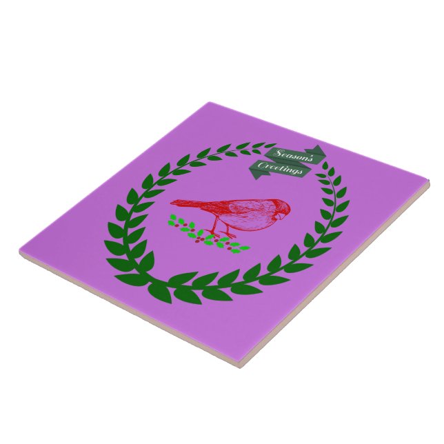 Cardinal Holly Wreath Seasons Purple Glow Tile (Side)