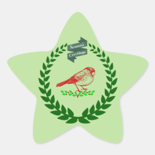 Cardinal Holly Wreath Seasons Star Sticker