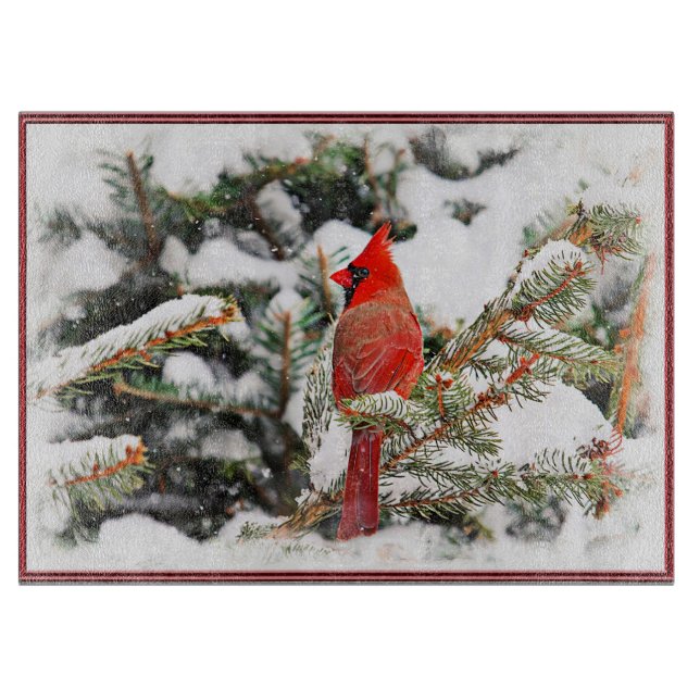 Cardinal in a pine tree cutting board (Front)