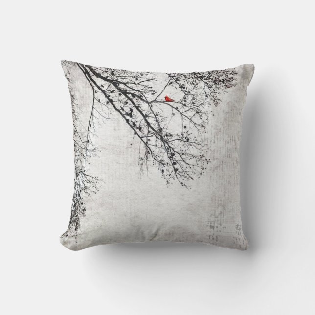 Cardinal in a Tree, Copyright Karen J Williams Throw Pillow (Front)