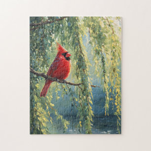 Cardinal in a Willow Tree Jigsaw Puzzle