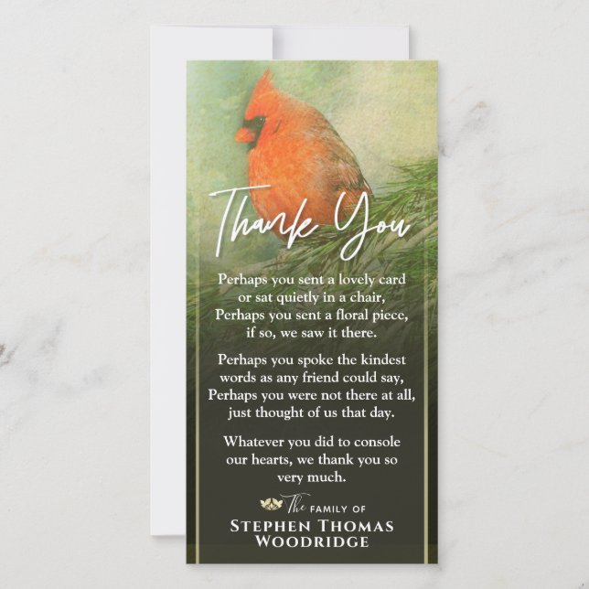 Cardinal in Spruce 4x8  Sympathy Thank You Poem (Front)
