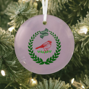 Cardinal In The Middle Of The Christmas Wreath Cer Glass Ornament