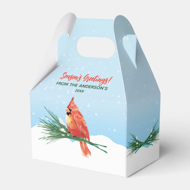 Cardinal In The Snow Christmas Holiday Favor Box (Front Side)