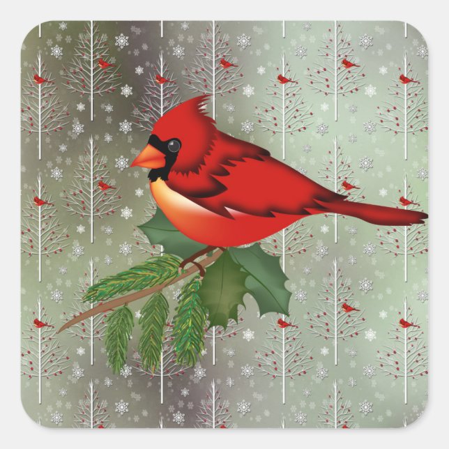 Cardinal in the Snow Square Sticker (Front)