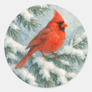 Cardinal in the Snow Winter Round Sticker