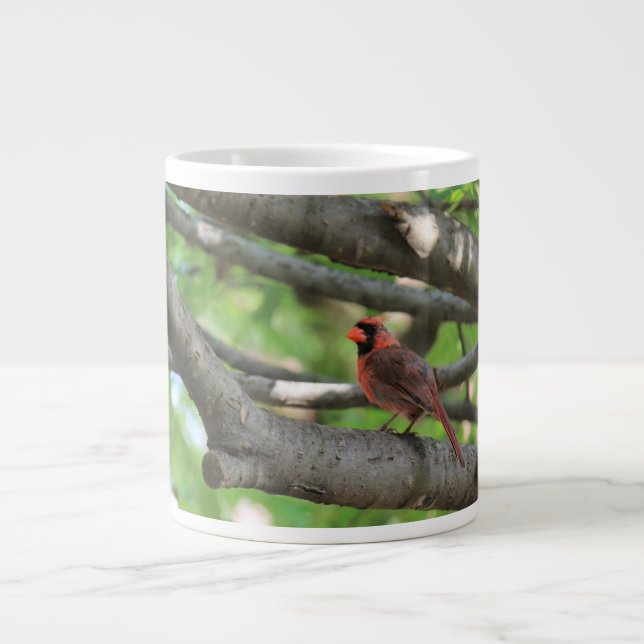 Cardinal in tree, with quote from John Muir Large Coffee Mug (Front)
