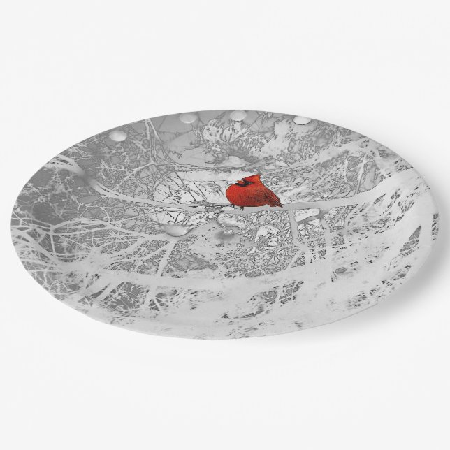 Cardinal in Winter Paper Plate (Angled)
