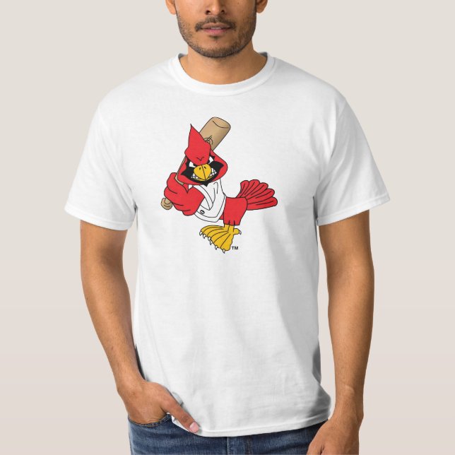 Cardinal Mascot Playing Baseball T-Shirt (Front)