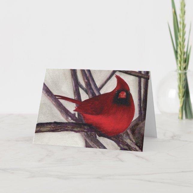 Cardinal masculin dans la carte de voeux de neige (Devant)