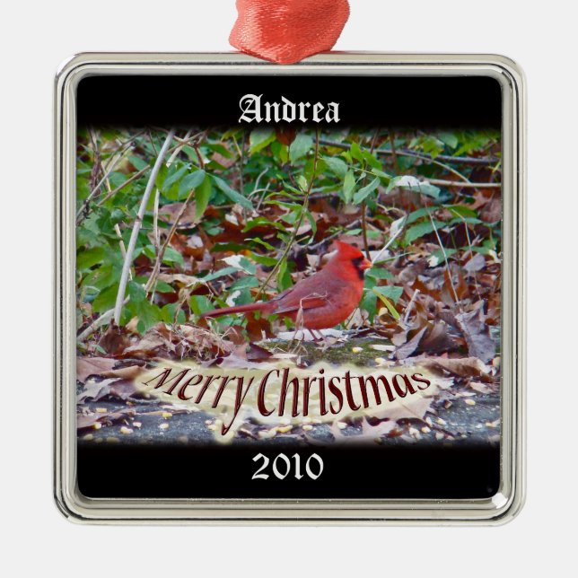 Cardinal Merry Christmas Ornament to Personalize (Front)