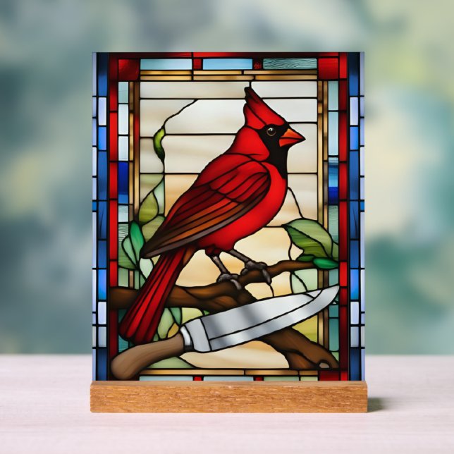 Cardinal of Protection Stained Glass Inspired Acrylic Sign (Neutral)