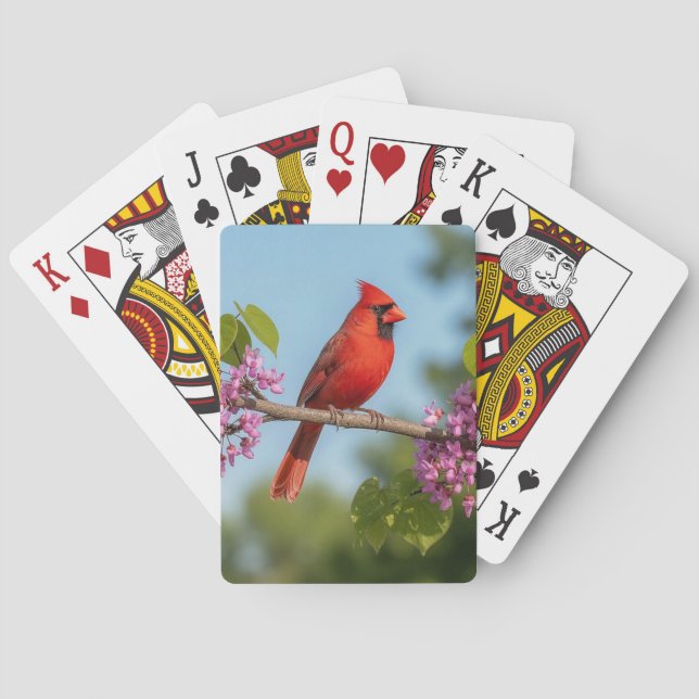 Cardinal on a Redbud Branch Playing Cards (Back)