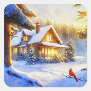 Cardinal on a Snowy Day Square Sticker